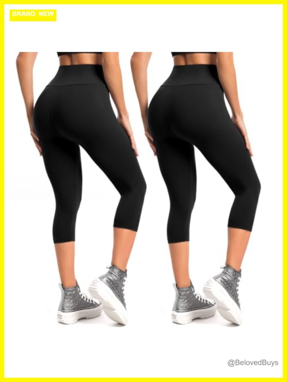 High Waist Capri Yoga Leggings Women 2-Pack Stretch Non-See-Through